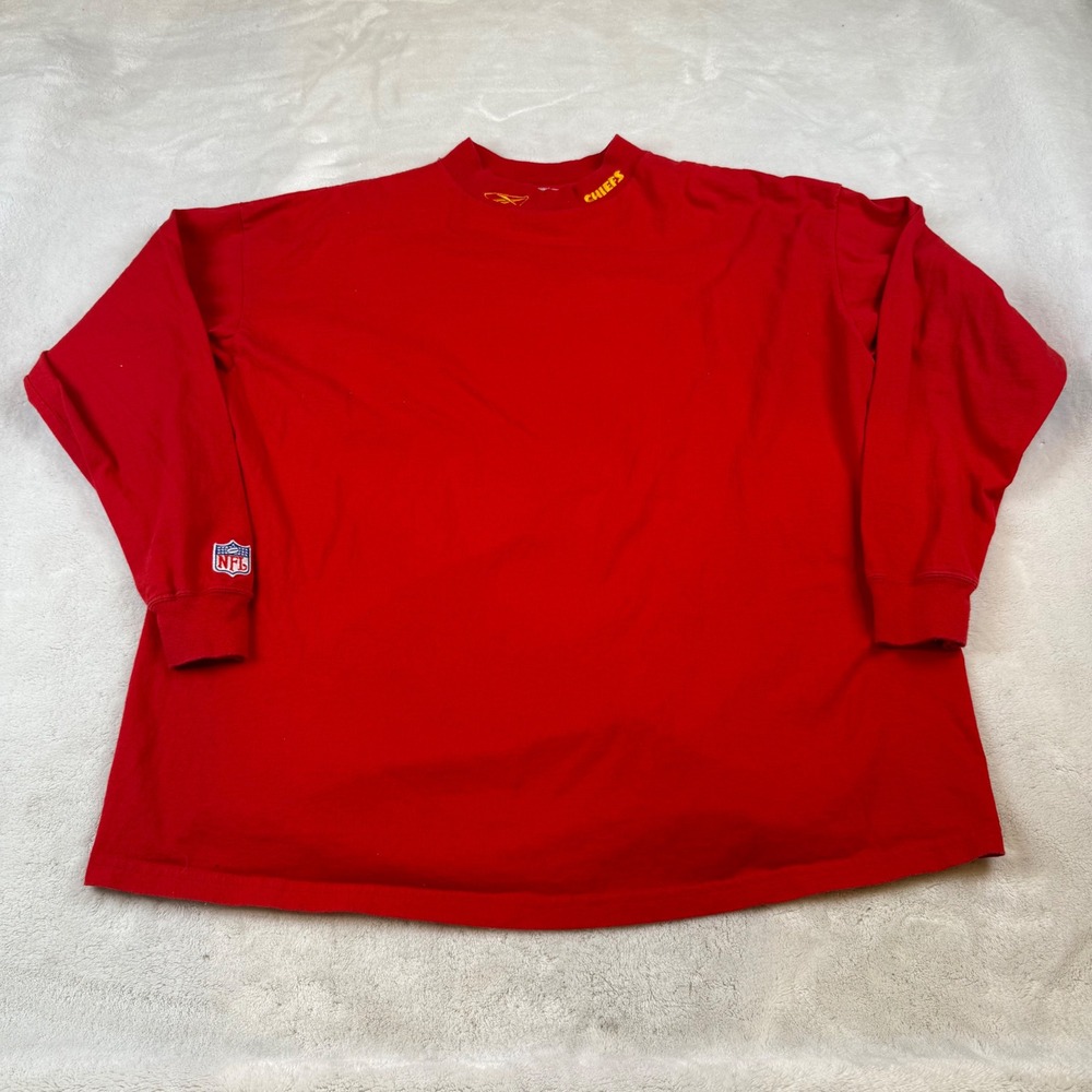 Vintage Reebok Kansas City Chiefs NFL Red Long Sleeve T Shirt Men's 2XL‎ Cotton